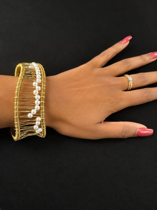 Velina gold beaded cuff bracelet