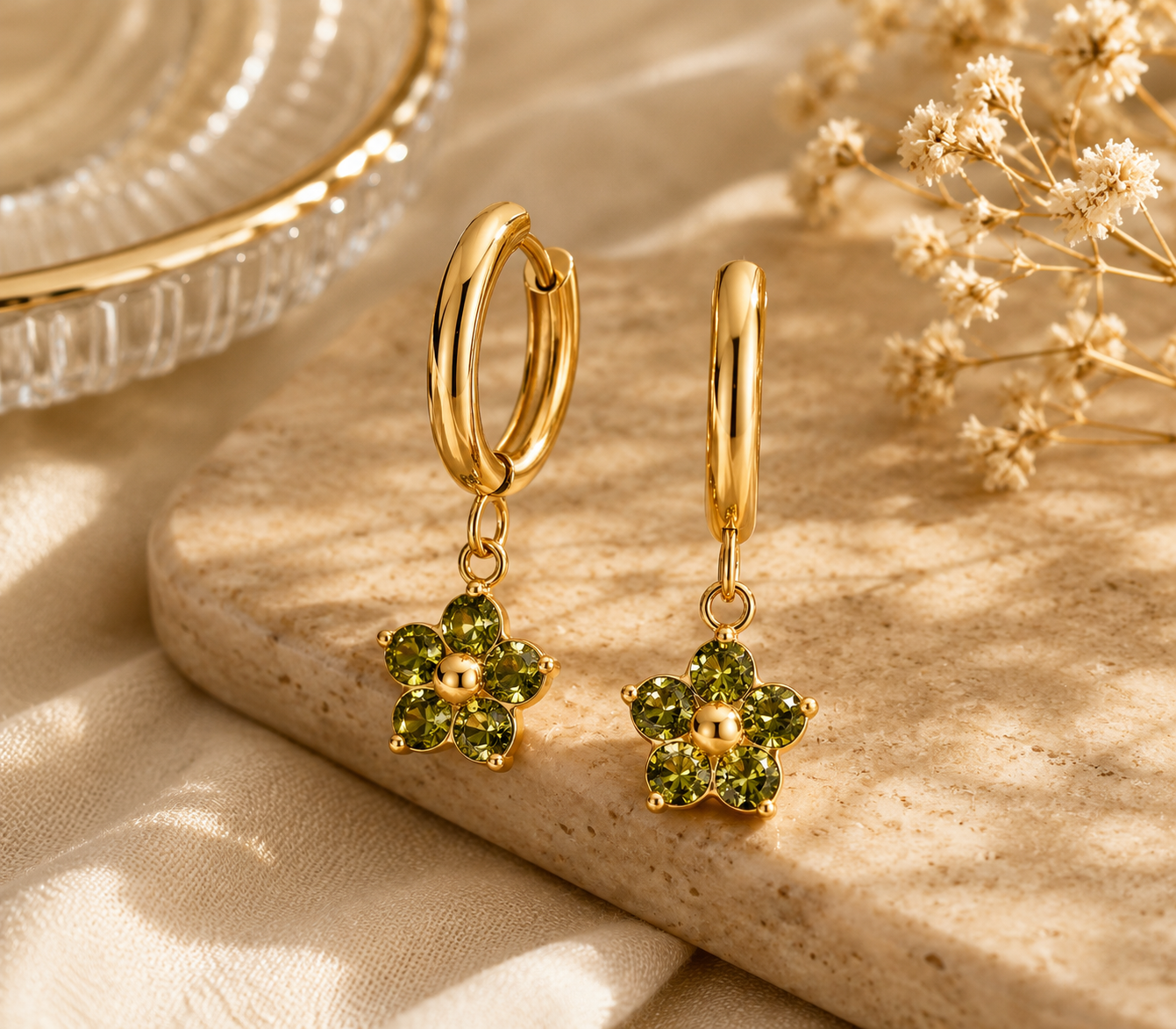 Emeria Bloom Hoops – Gold floral creoles