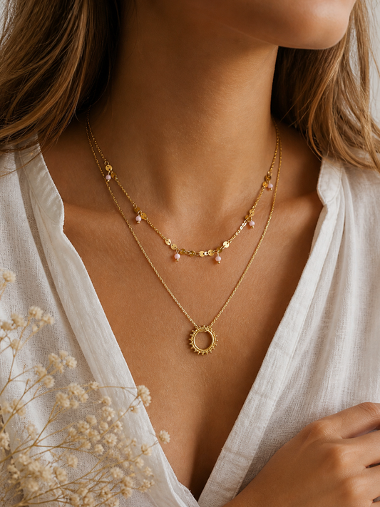 Double Soleil Rosé – Collier double rang doré