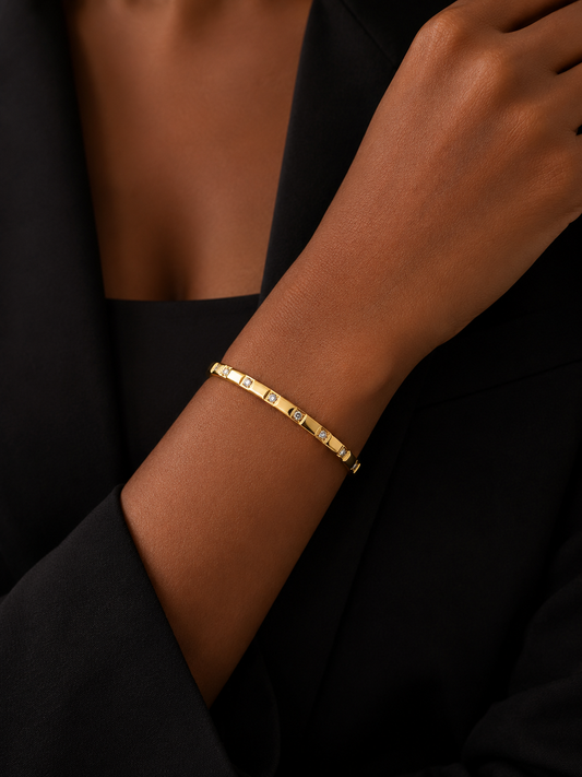 Bracelet jonc Flora doré à zircons