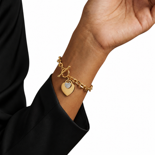 Gold-plated Rosa bracelet with double heart