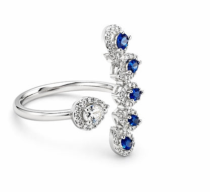 Bague élégante en argent 925 avec saphirs bleus et diamants scintillants