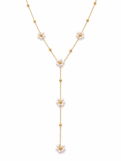 Collier Rosélia Perlé – Pendentif Y élégant doré