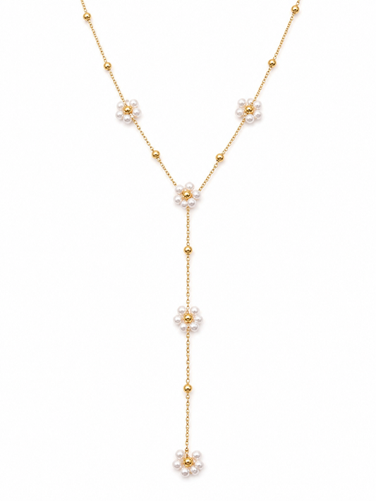Rosélia Beaded Necklace – Elegant Gold Y Pendant