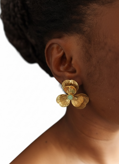 ÉCLAT ÉMERAUDE – Boucles fleur dorées
