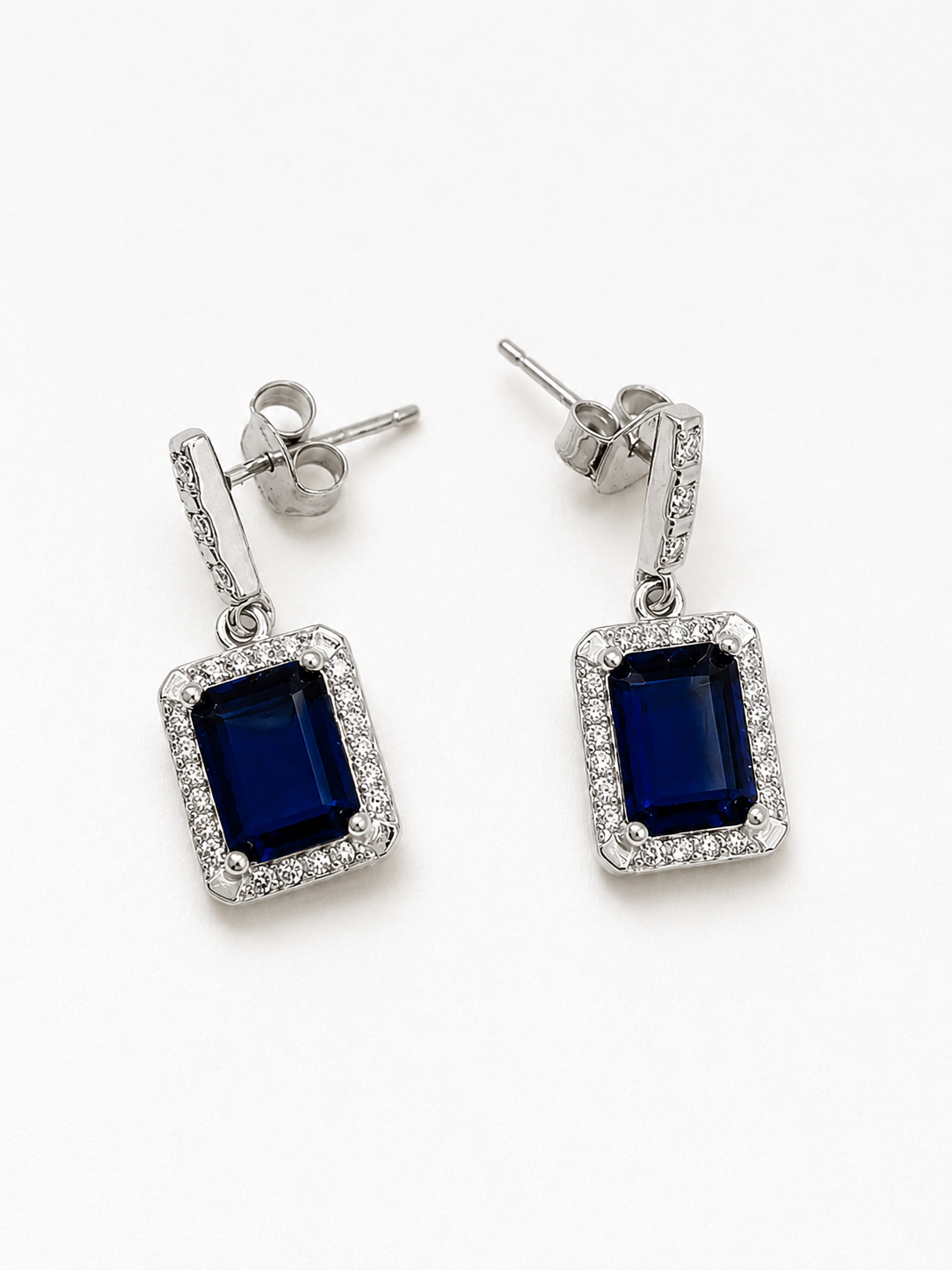 Blue Sapphire Sparkle – 925 Silver Earrings