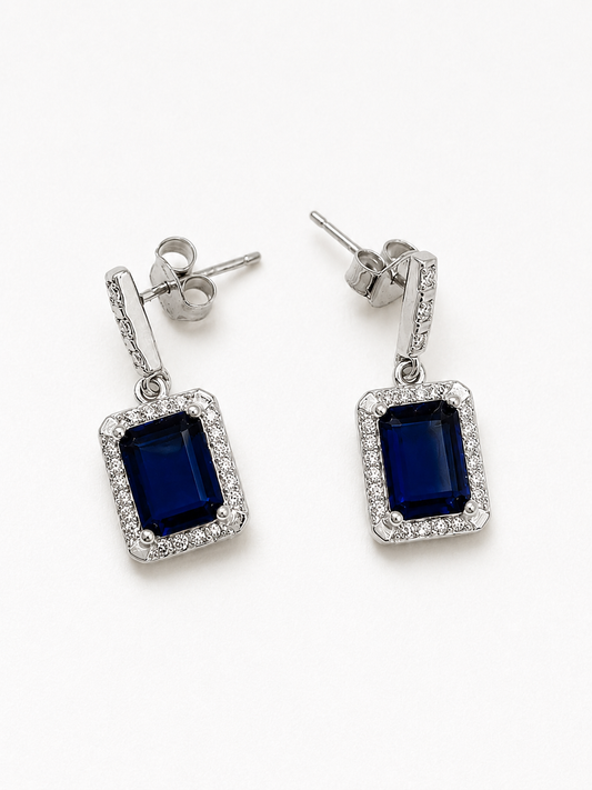 Blue Sapphire Sparkle – 925 Silver Earrings
