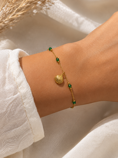 Néréa — Bracelet coquillage doré vert 🌊