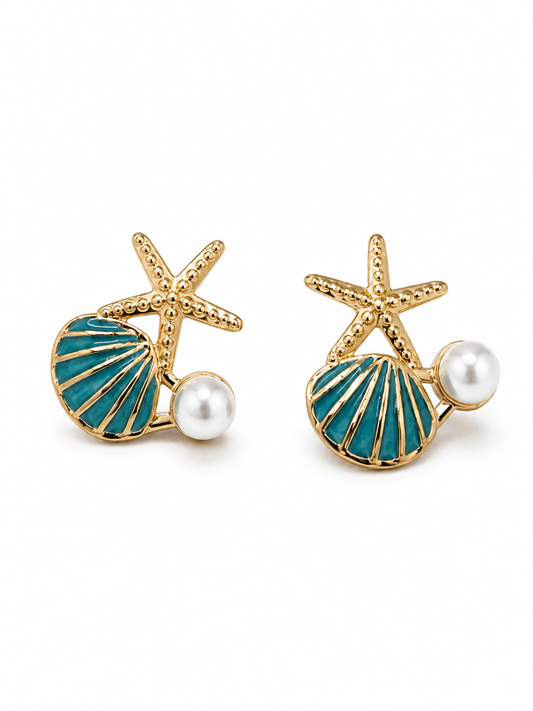 Boucles d’oreilles Calypsea – Étoile de mer & perle nacrée