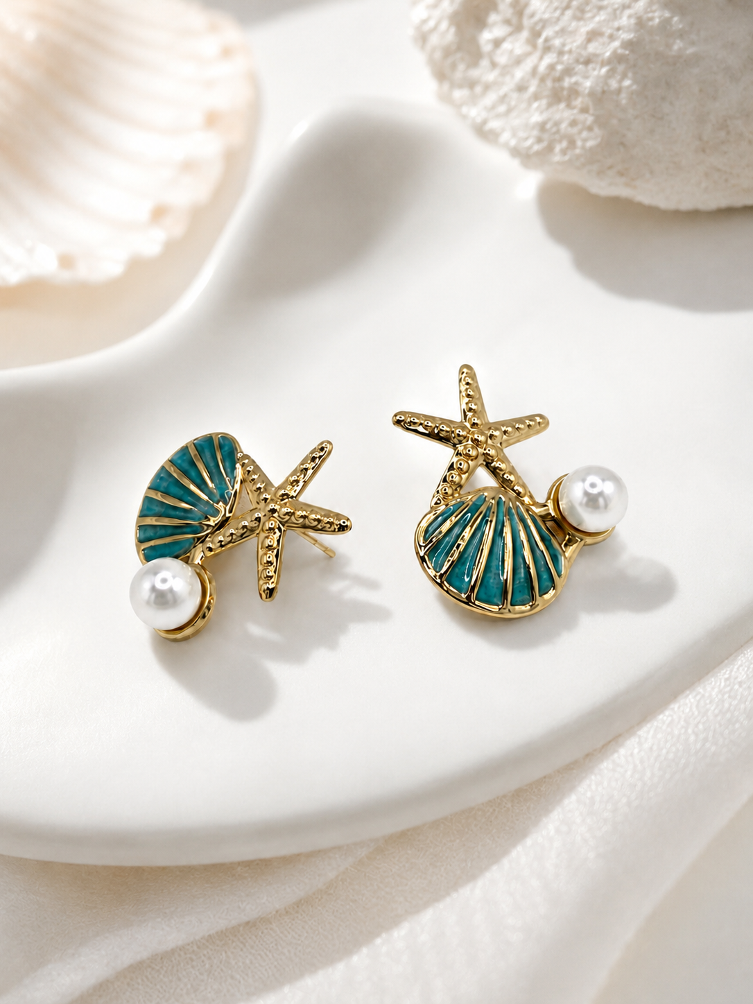 Calypsea Earrings – Starfish & Mother-of-pearl Bead
