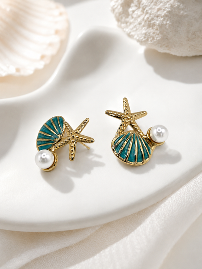 Boucles d’oreilles Calypsea – Étoile de mer & perle nacrée
