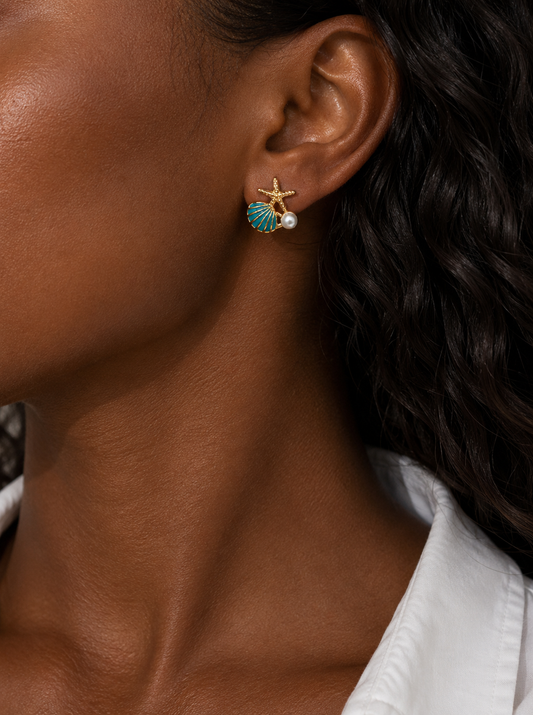 Boucles d’oreilles Calypsea – Étoile de mer & perle nacrée