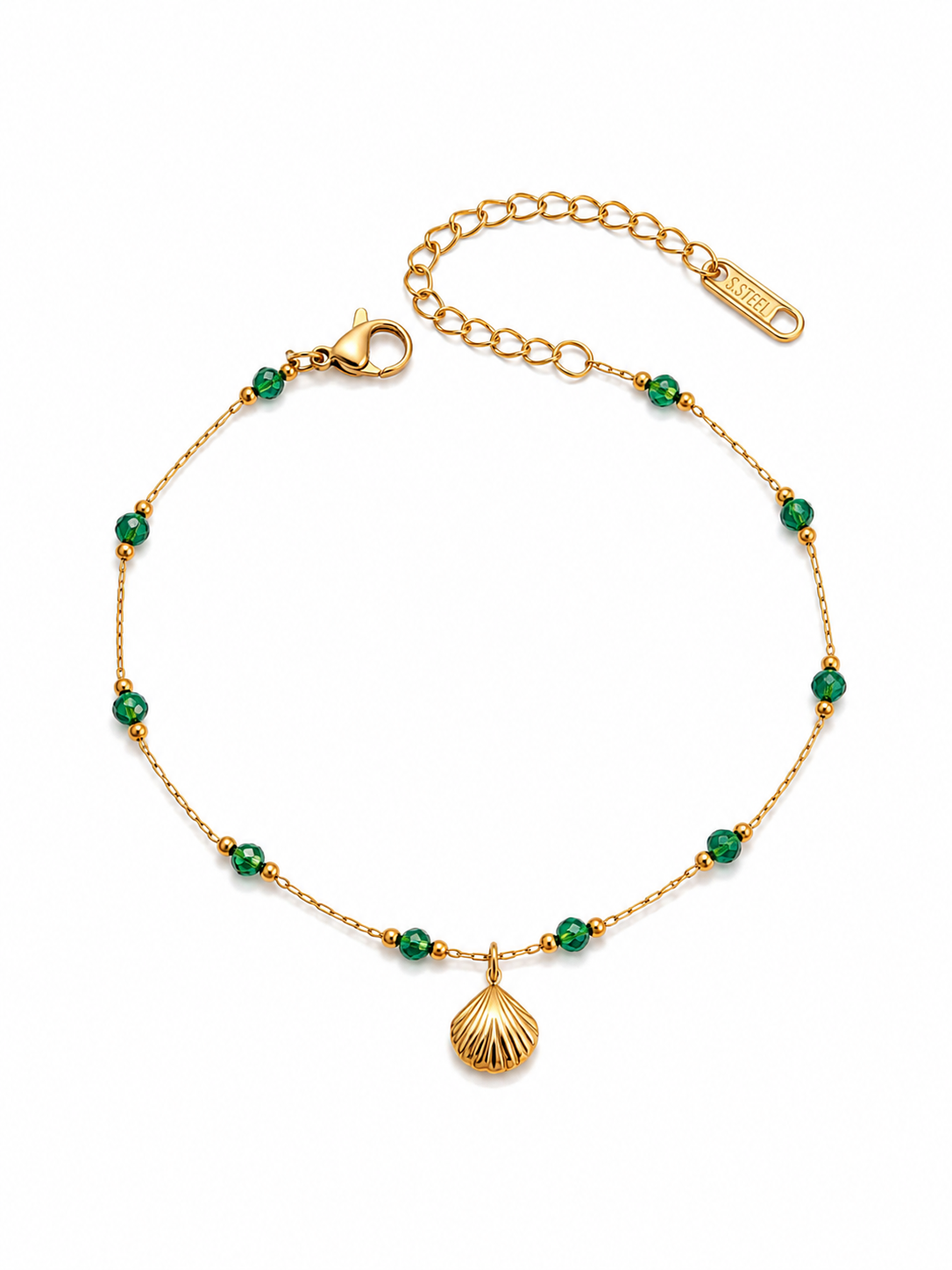 Néréa — Gold-Plated Green Seashell Bracelet 🌊