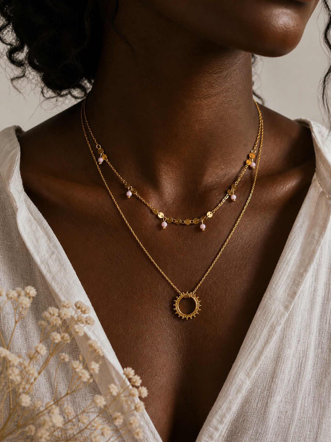 Double Sun Rosé – Double-row gold necklace