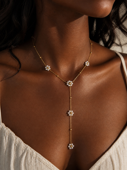 Collier Rosélia Perlé – Pendentif Y élégant doré