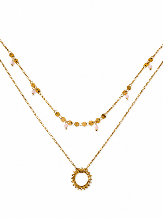 Double Soleil Rosé – Collier double rang doré