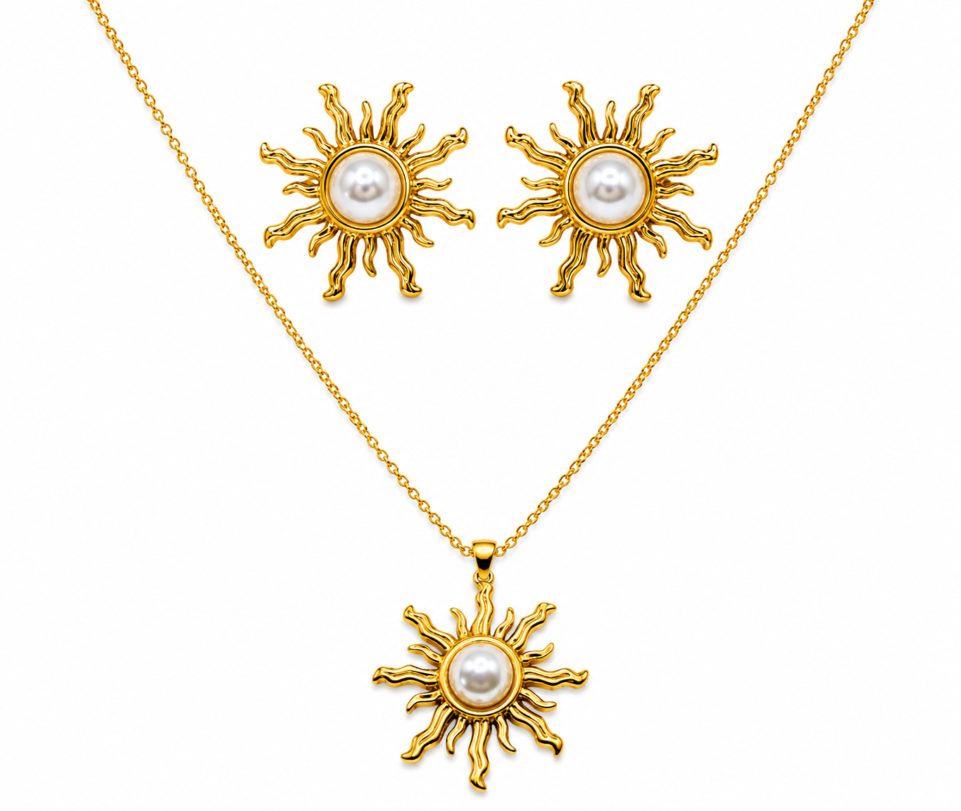 Solaria Set – Golden sun necklace & earrings
