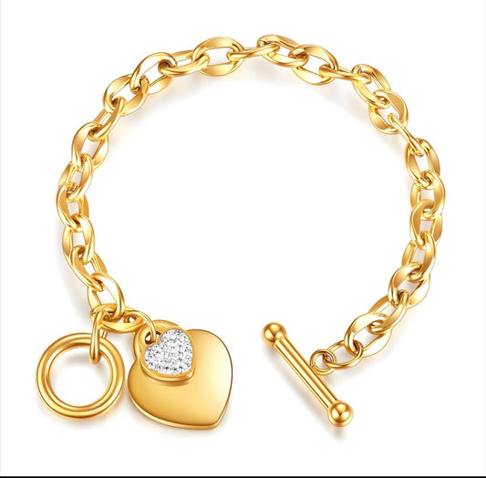 Gold-plated Rosa bracelet with double heart