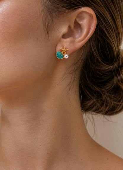 Boucles d’oreilles Calypsea – Étoile de mer & perle nacrée